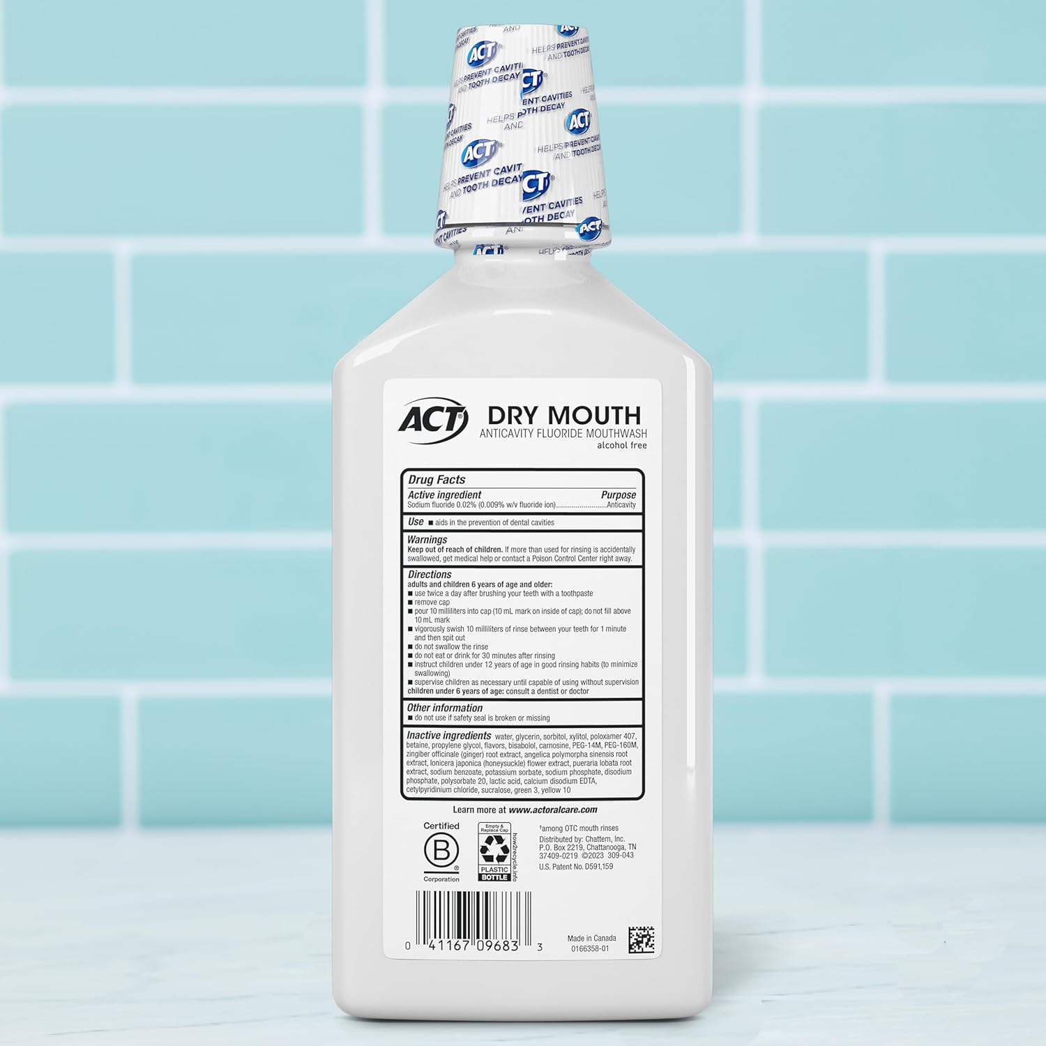 ACT Dry Mouth Anticavity Zero Alcohol Fluoride Mouthwash - Soothing Mint, 33.8 fl. oz.