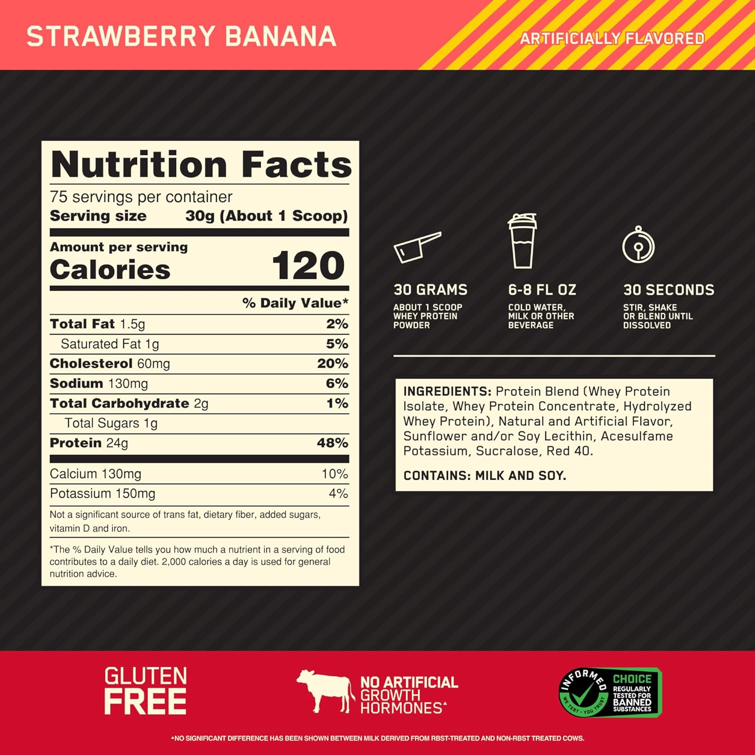 Optimum Nutrition Gold Standard 100% Whey Protein Powder - Strawberry Banana, 5lb.