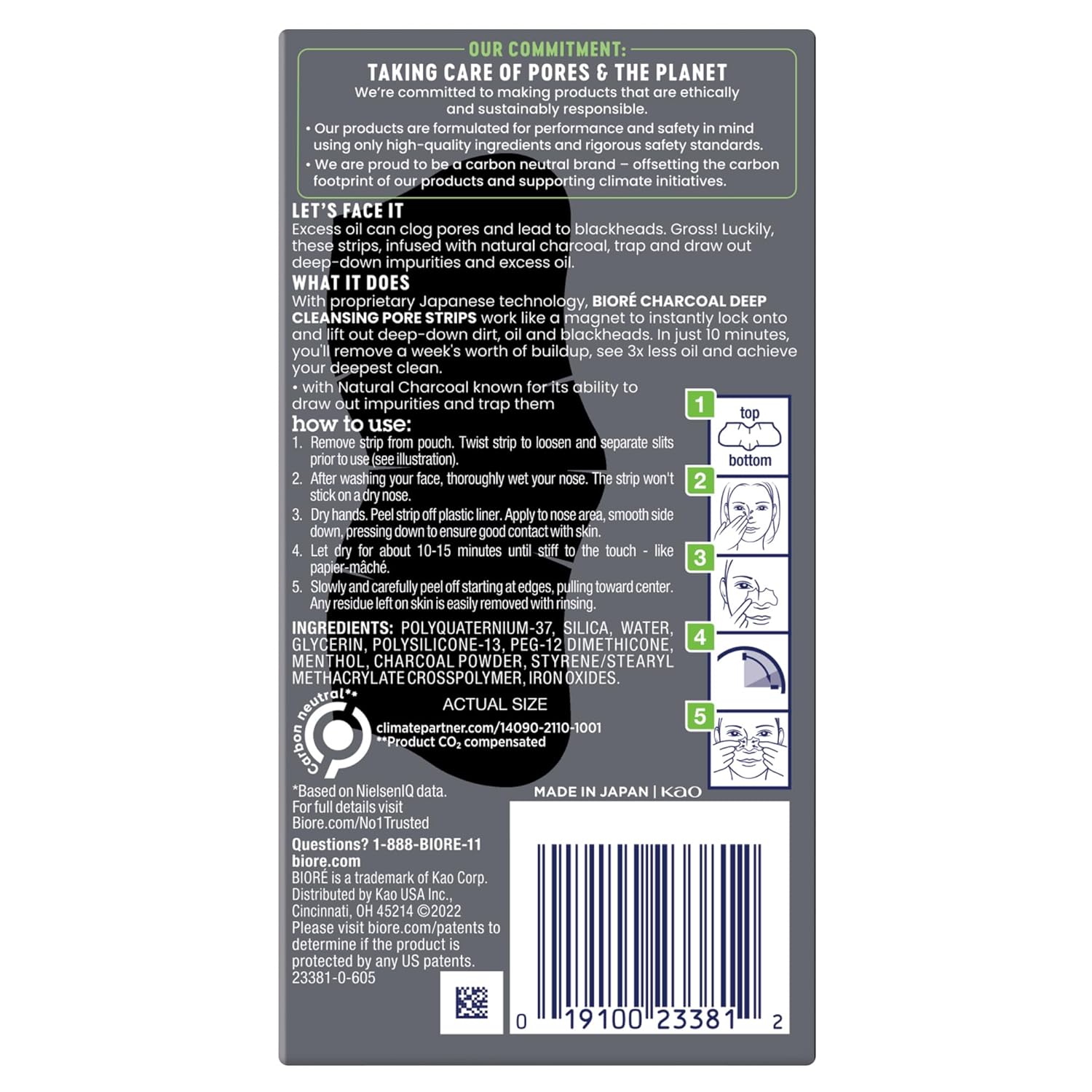 Biore Oil Control Charcoal Deep Cleansing Pore Strips, Blackhead Remover Pore Nose Strips - 18ct