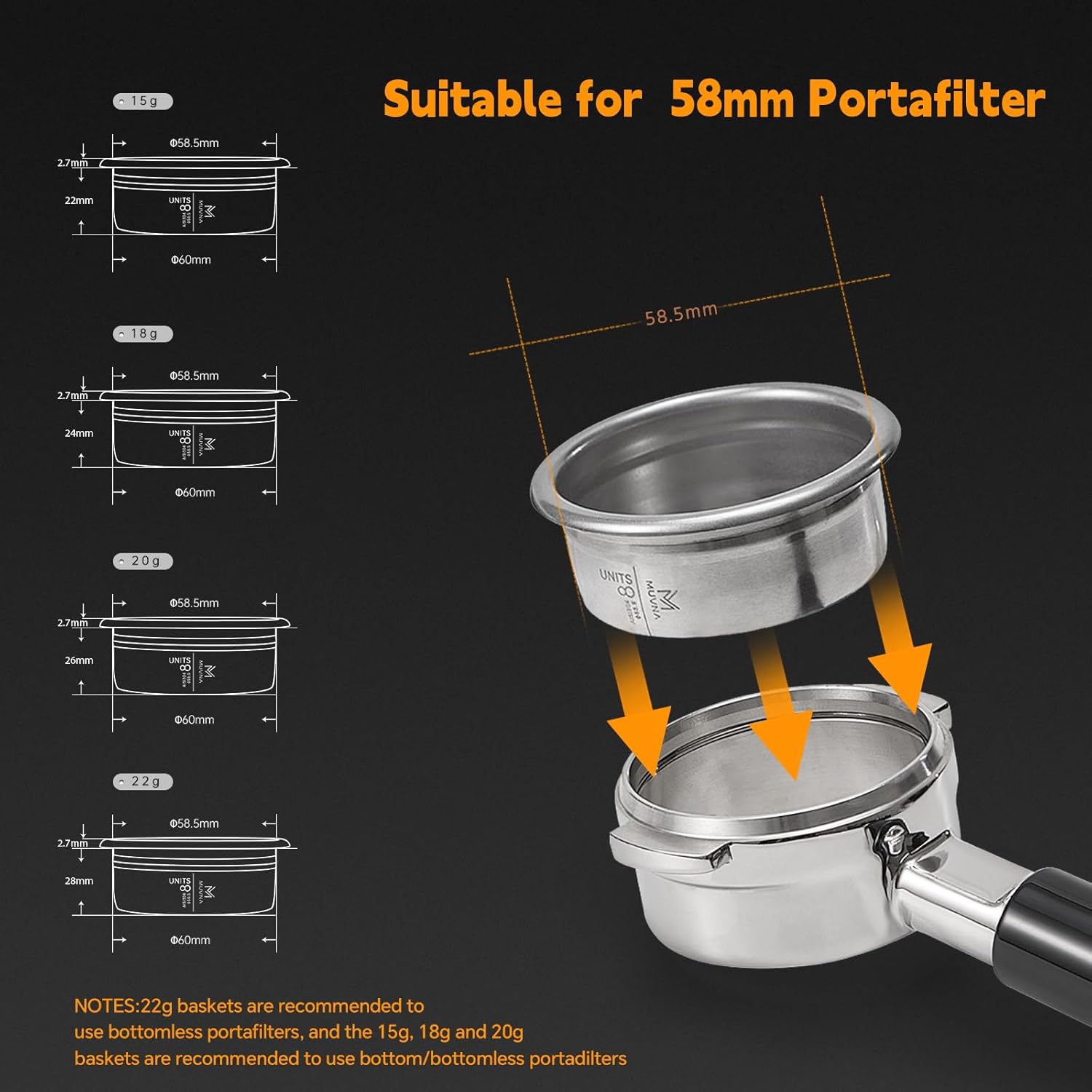 58MM Espresso Portafilter Basket for Most 58MM Coffee Machines