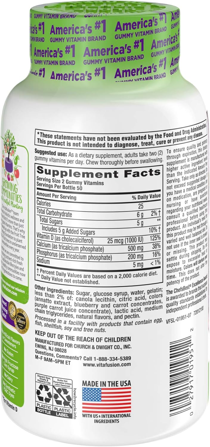 Vitafusion Calcium 500mg Gummy Vitamins for Bone & Teeth Support, Fruit & Cream Flavors, 100 Gummies