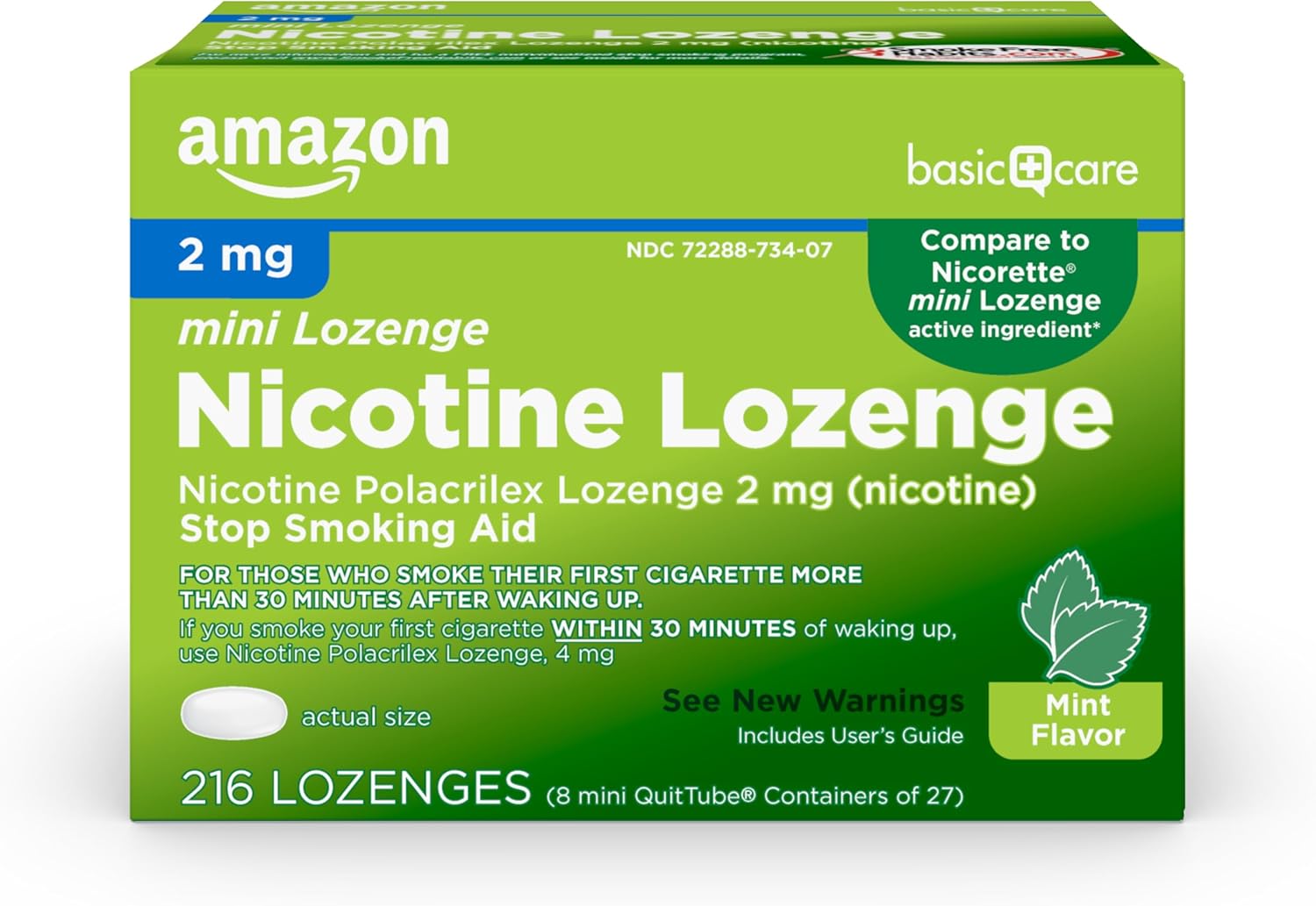 Amazon Basic Care Mini Nicotine Polacrilex Lozenge 2 mg (Nicotine) - Mint, 216 Count