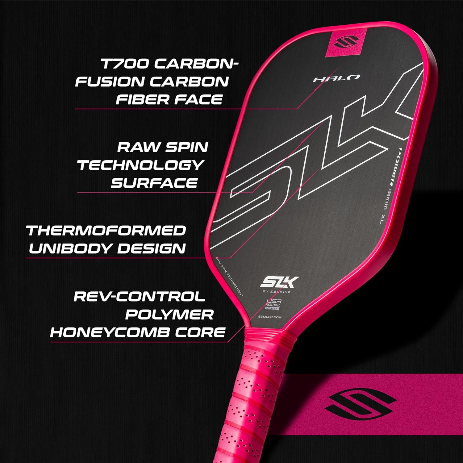 Selkirk SLK Halo Raw Power XL Pickleball Paddle - Pink