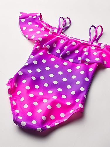 Kanu Surf Girls Peggy UPF 50+ Beach Sport Off Shoulder Swim Suit - Pink/Purple Dots, Size 10