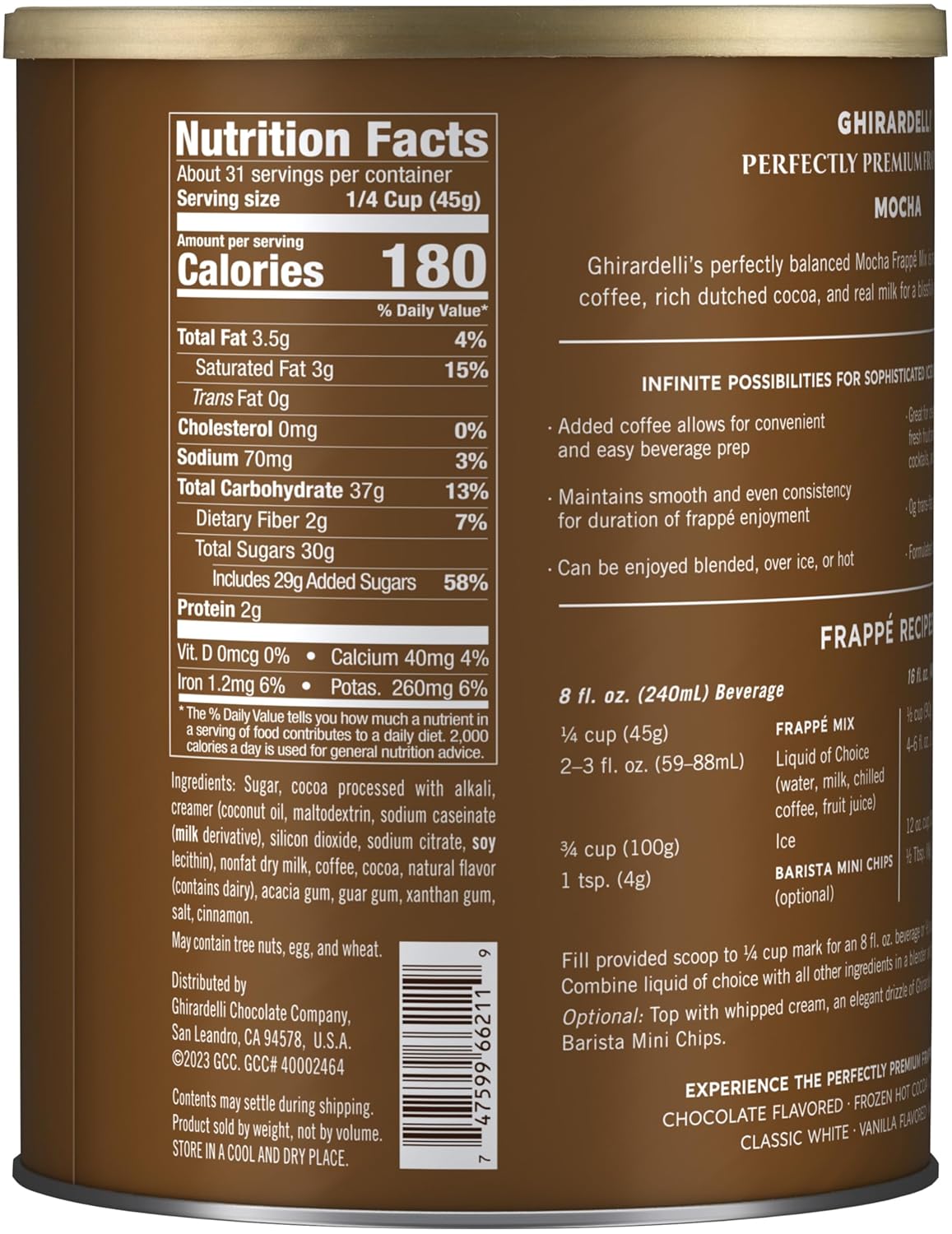 Ghirardelli Mocha Frappe Powder with Coffee Added, 50oz