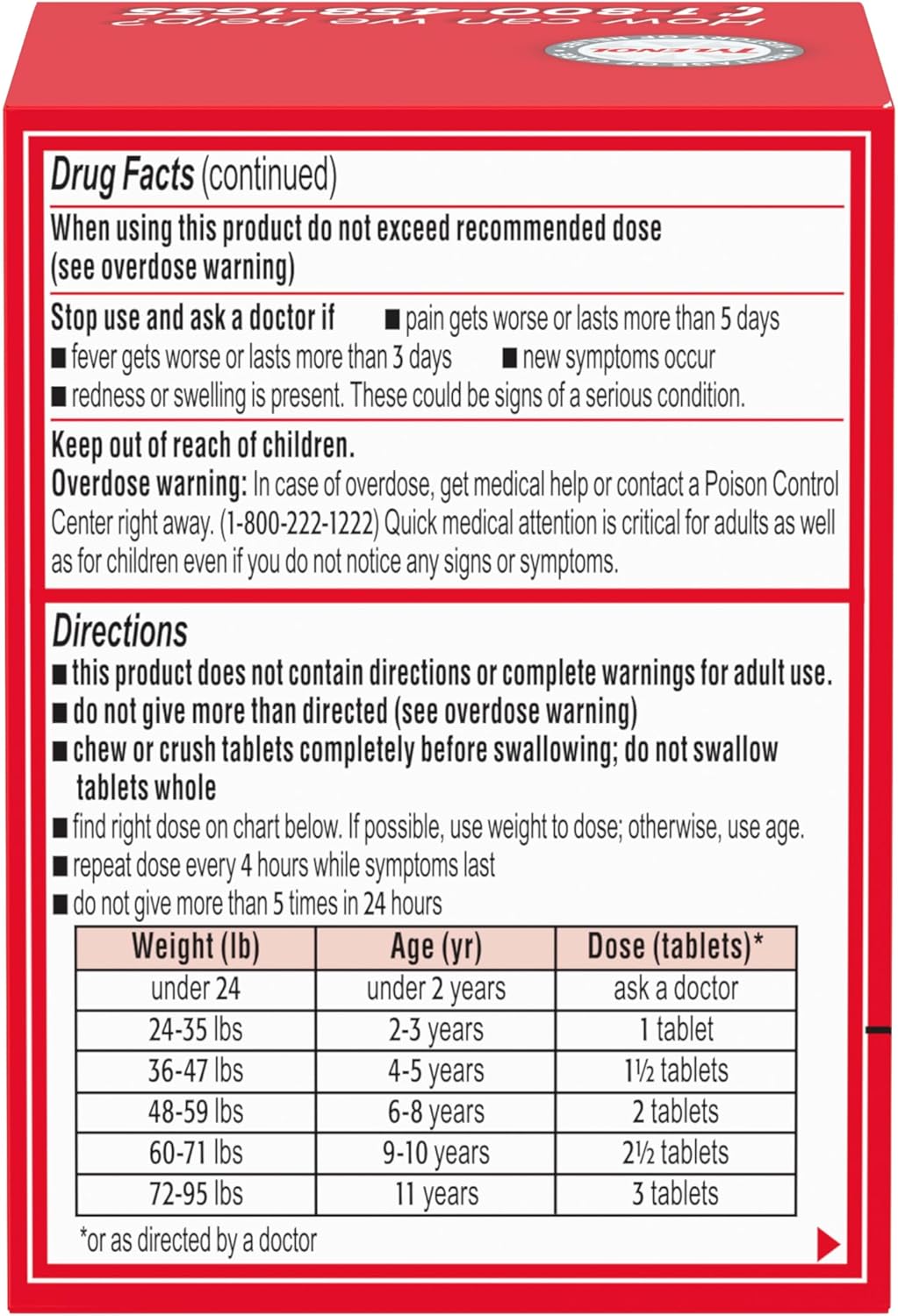 Children's Tylenol Pain + Fever Chews, Dye-Free, Wild Berry, 24ct