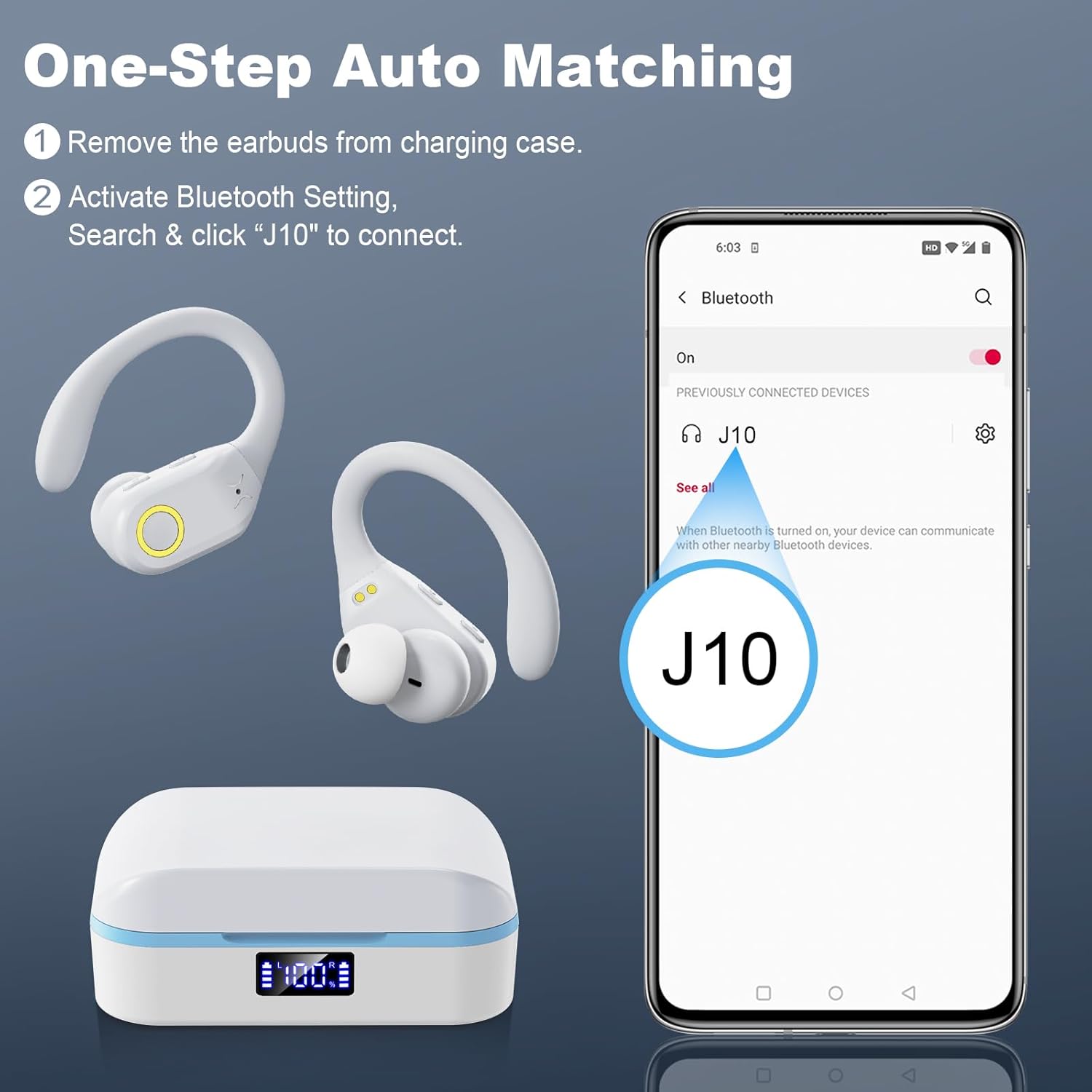 Mysic Wireless Bluetooth Earbuds, HiFi Stereo 60H Playtime, ENC Noise Canceling, IPX7 Waterproof - White