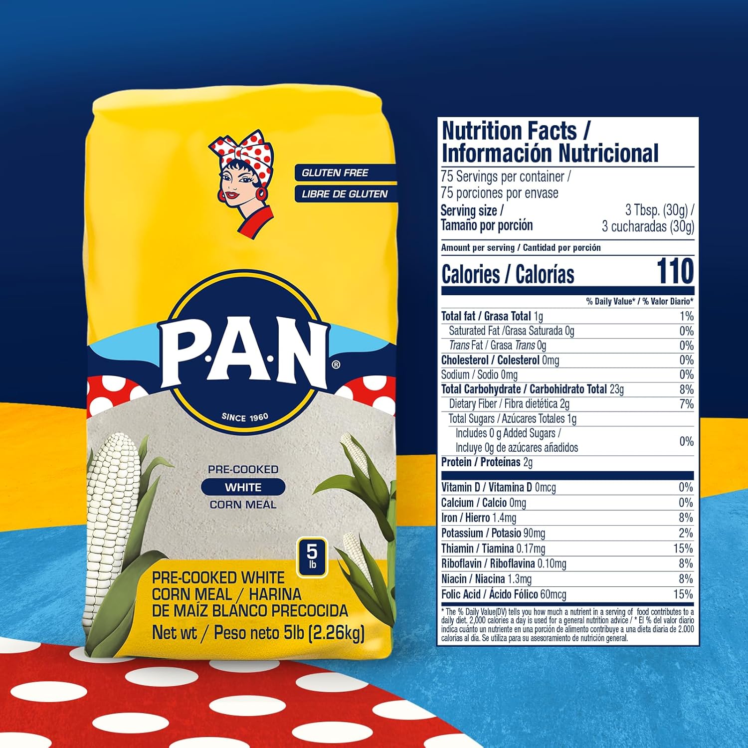 P.A.N. Pre-Cooked White Corn Meal, Gluten-Free and Kosher, 5lb