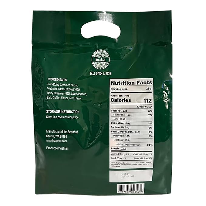 Beanhut's Vietnamese Latte Instant Coffee Mix Packets - 50 Sticks