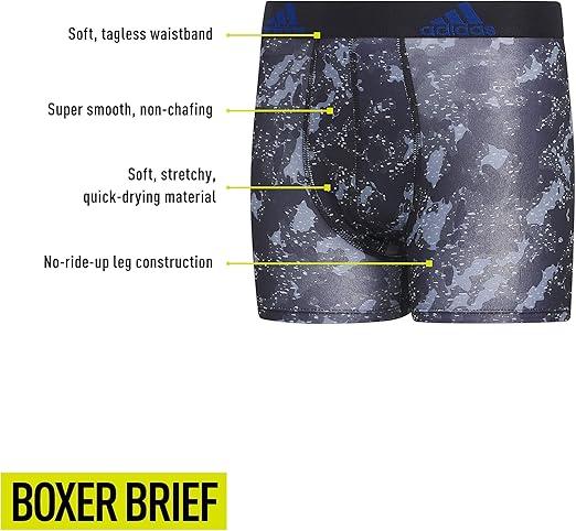 adidas Boys Microfiber Boxer Brief (4 Pack) Athletic Underwear - Galaxy Camo Black, Team Royal, Gray, Size Small