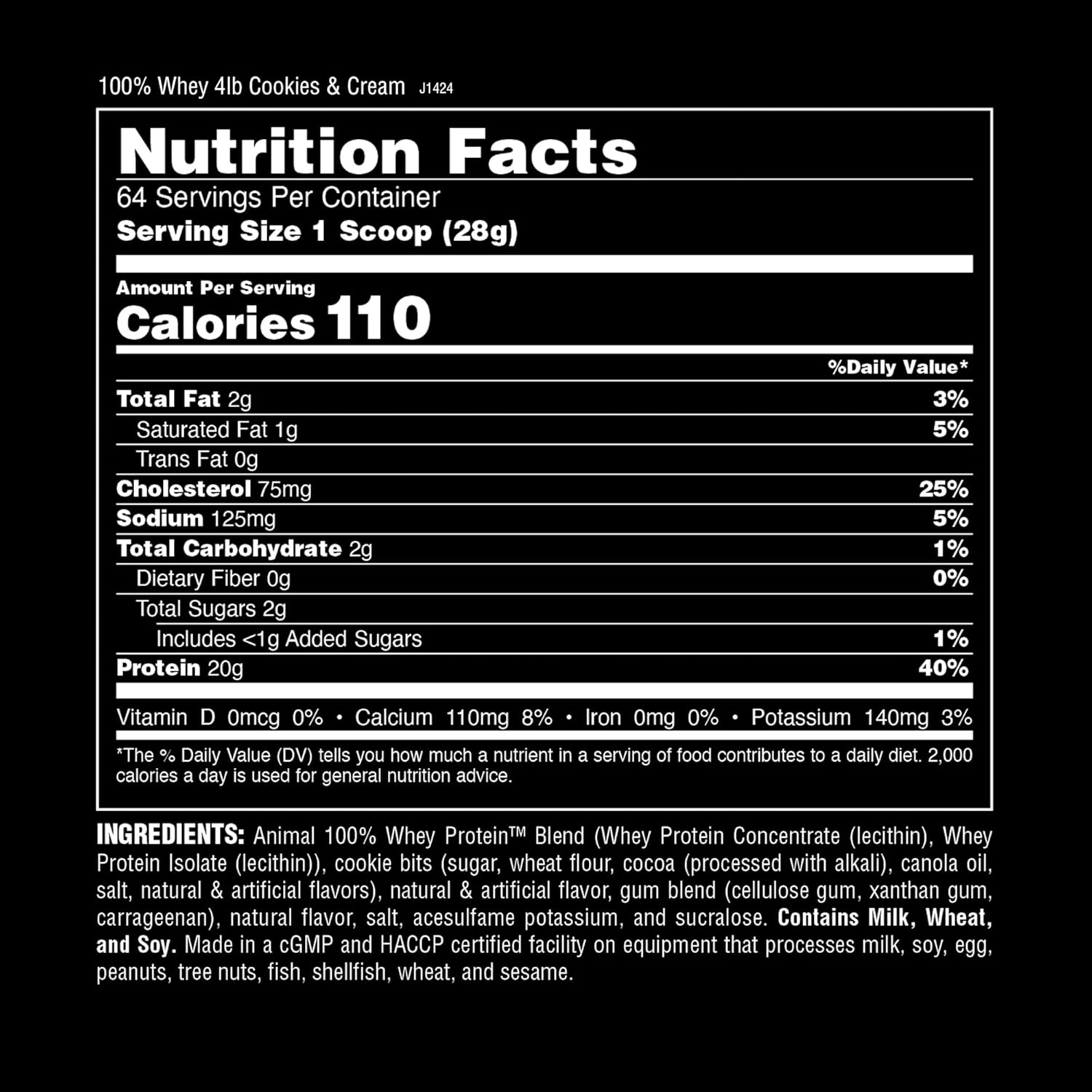 Animal 100% Whey Protein Powder - Cookies & Cream, 4 Lbs