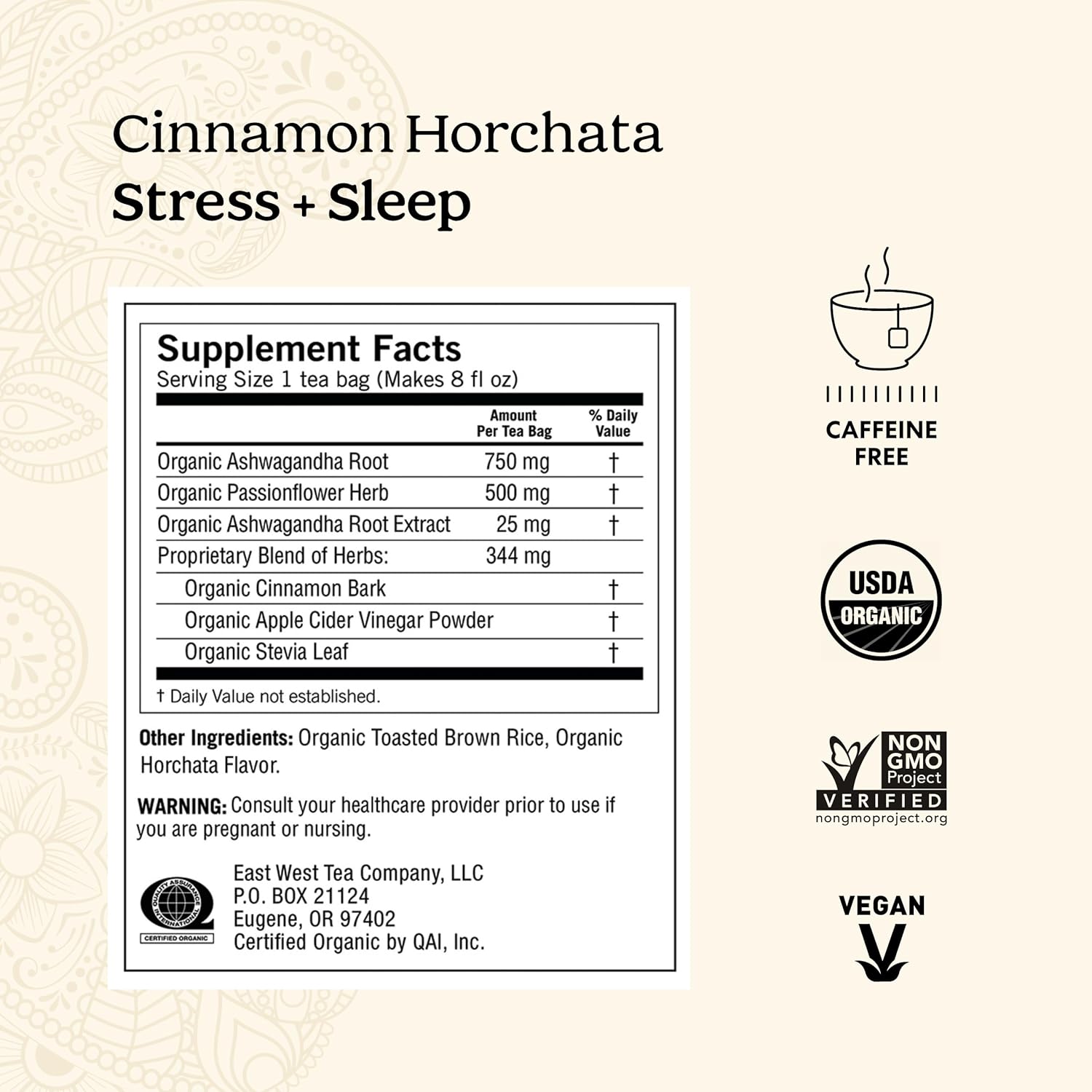 Yogi Tea Cinnamon Horchata Stress & Sleep Tea Bags w/Ashwagandha, Passionflower & Apple Cider Vinegar, 16ct (4 Pack)