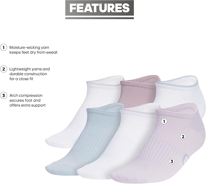 adidas Women's Superlite Classic No-Show Socks - 6-Pack (Multi-Color, Medium)