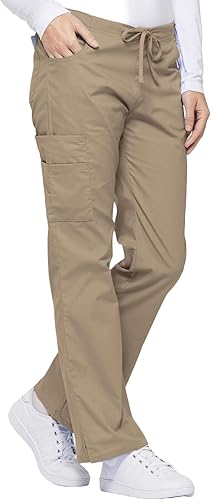 Dickies Women's EDS Signature Cargo Scrub Pants, Mid Rise with Drawstring - Dark Khaki, Large