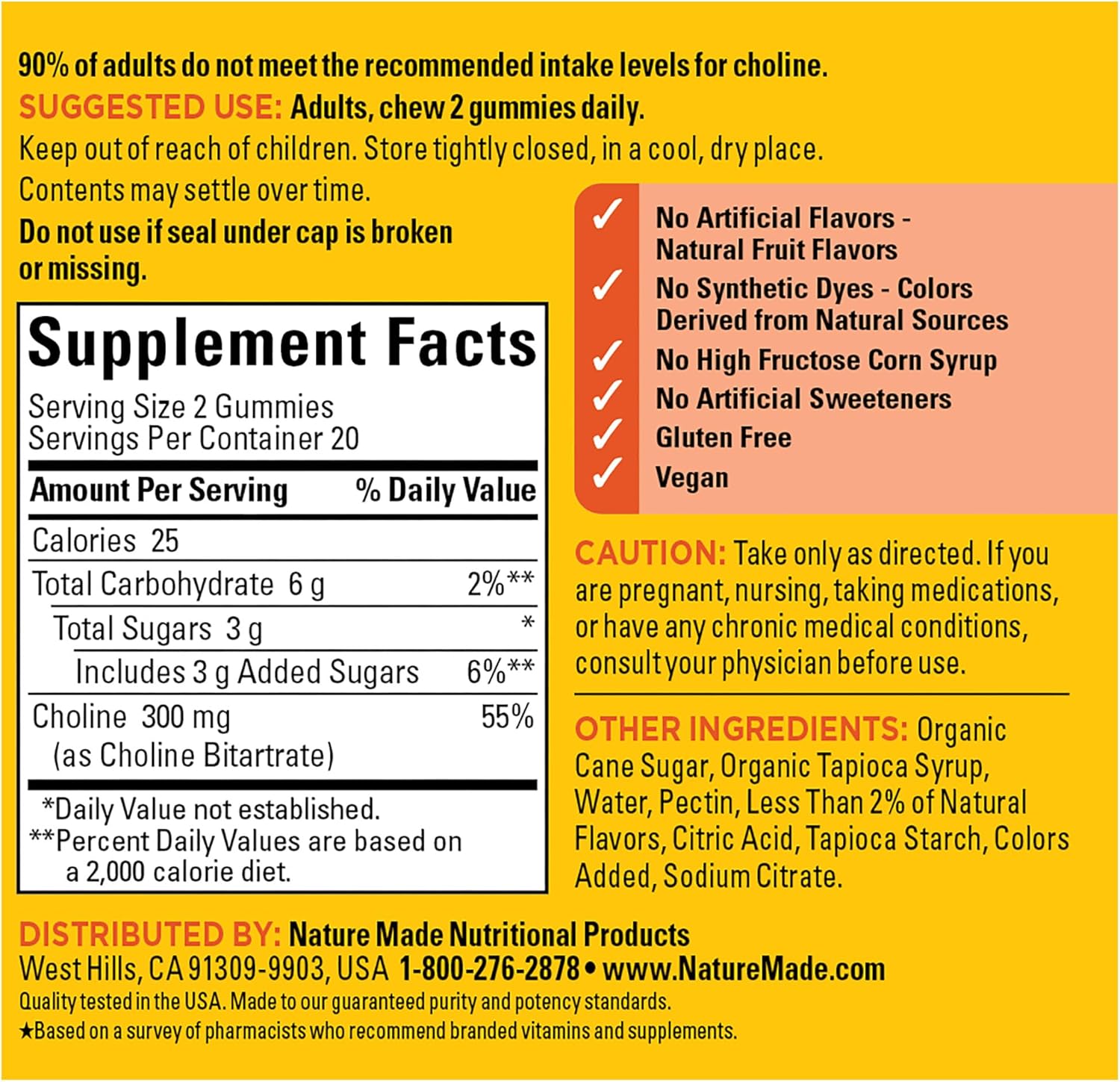 Nature Made 300mg Choline Gummies - Green Apple, 40 Gummies