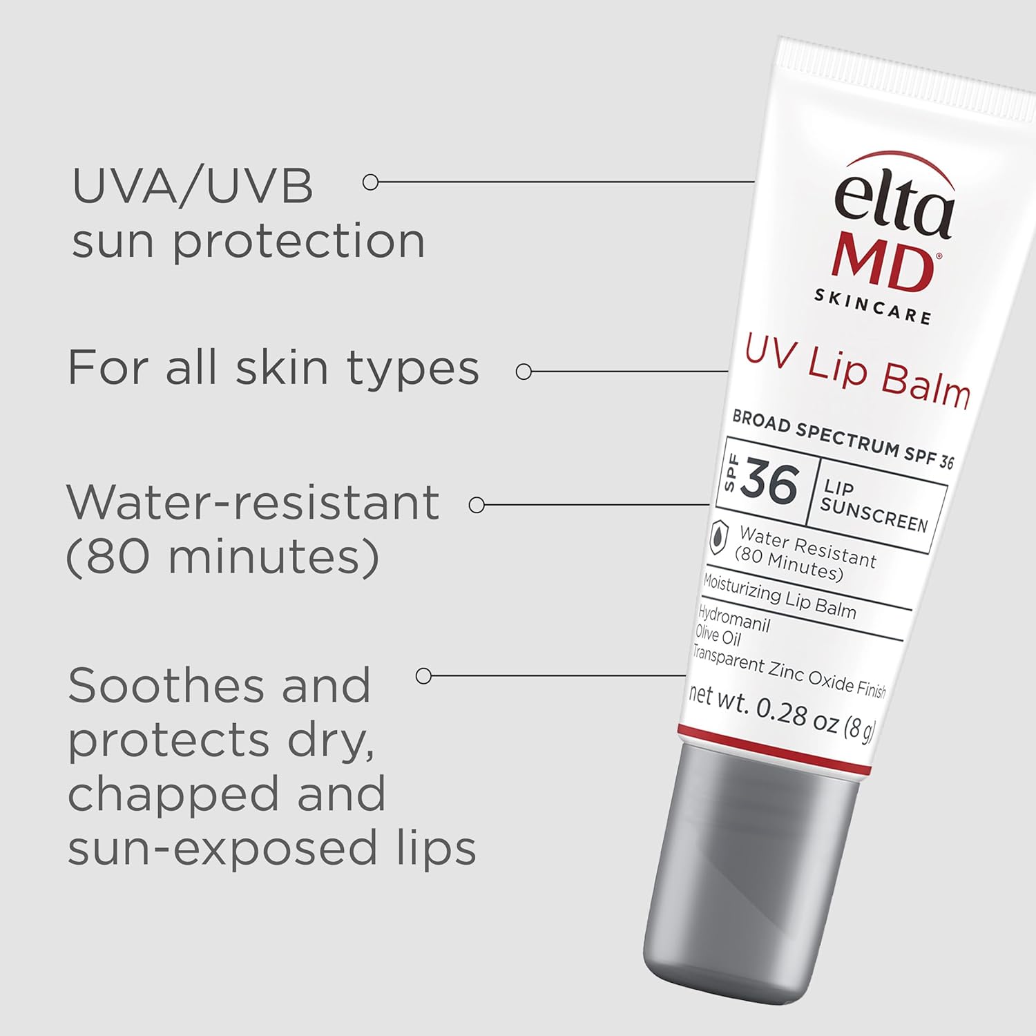 EltaMD UV Lip Balm Sunscreen with SPF 30+, Transparent Zinc Oxide - 0.28 Tube