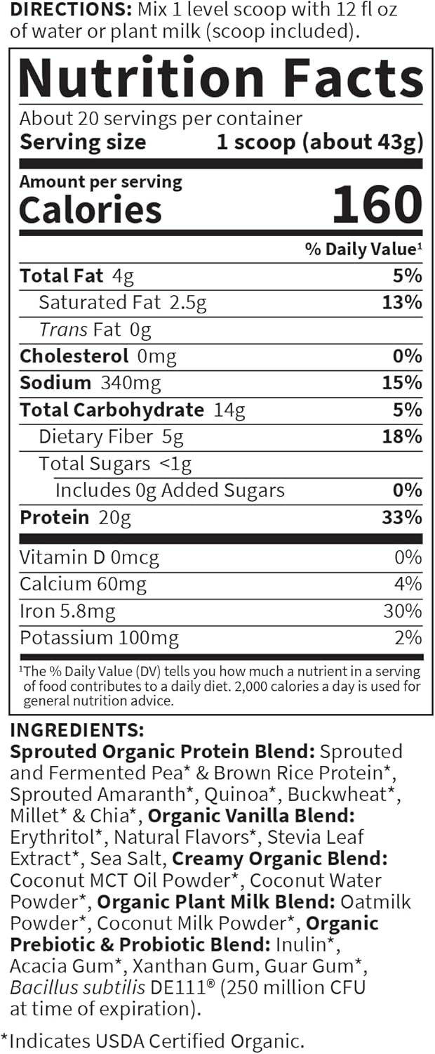 Garden of Life Organic Creamy Protein with Oatmilk Plant-Based Protein Powder - Vanilla Cookie, 2lb