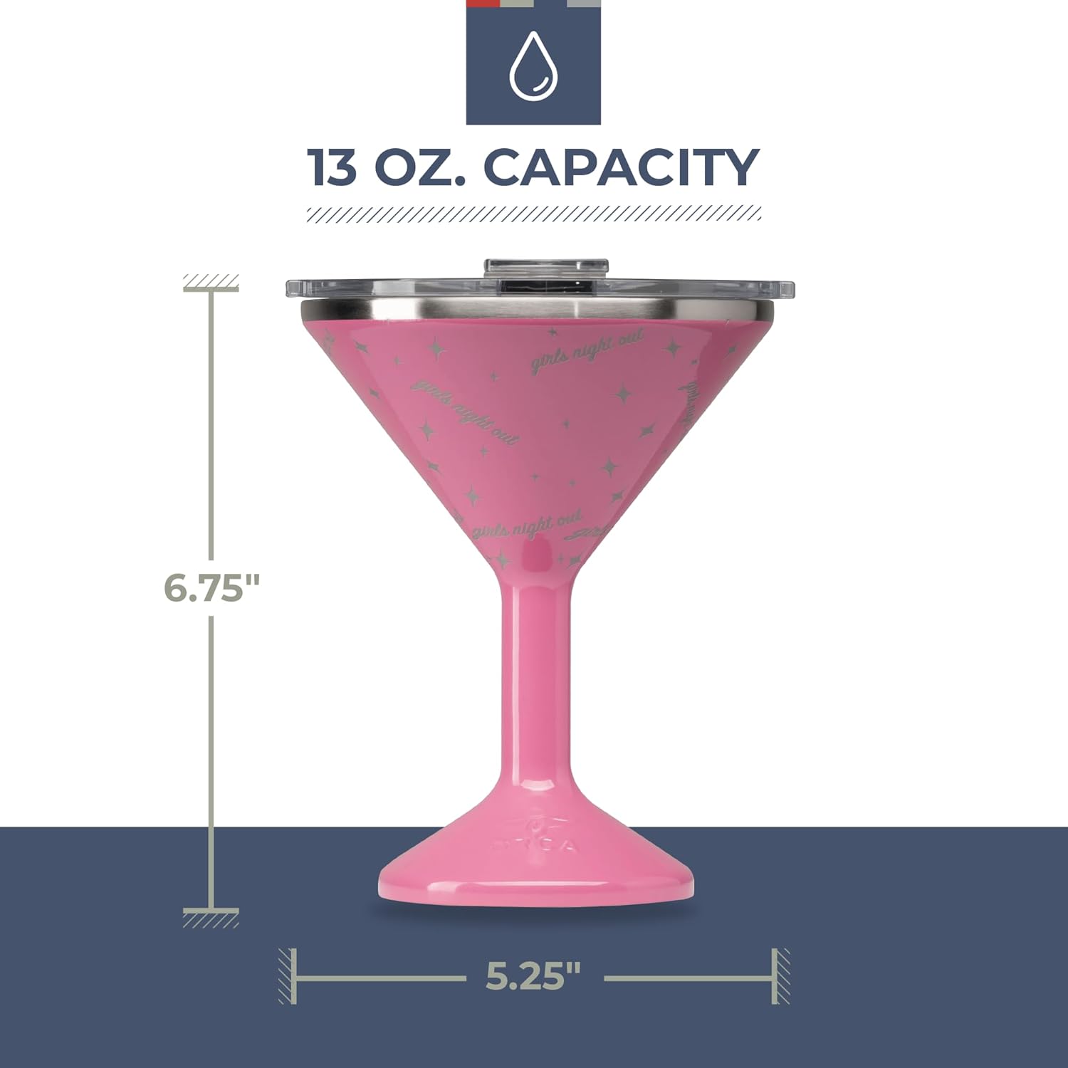 ORCA Tini 13 oz Insulated Martini Glass, Stainless Steel Tumbler, Pink "Girls Night Out"