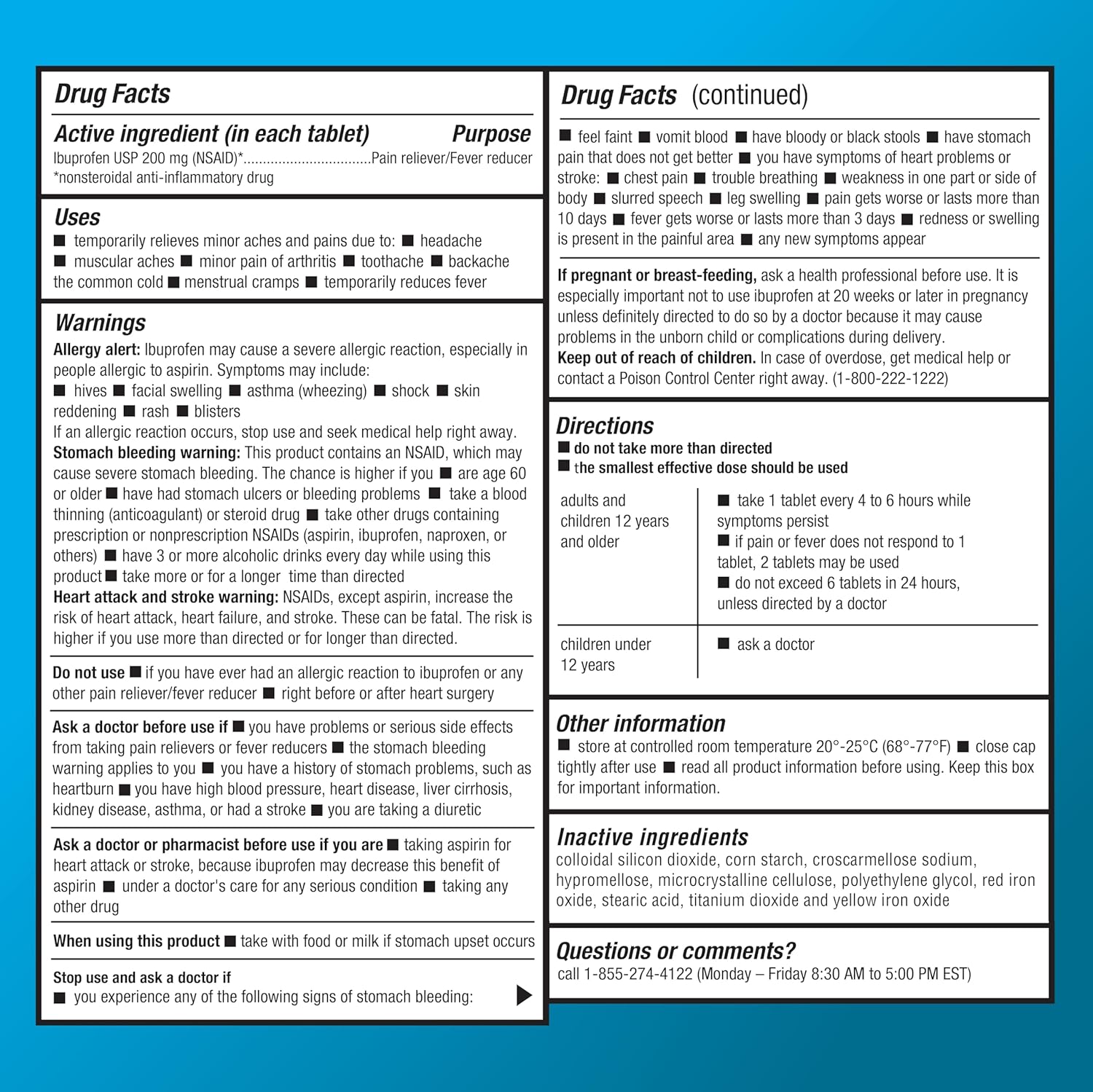 Amazon Basic Care Ibuprofen Tablets 200mg Fever Reducer and Pain Relief - 1000 Tablets