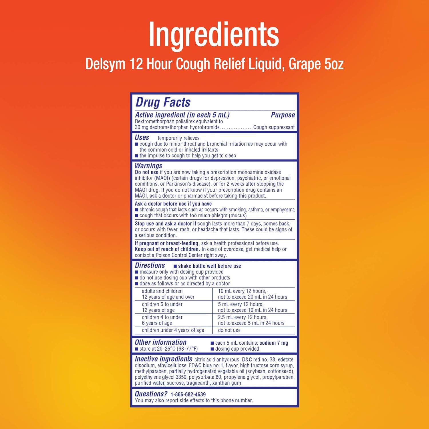 Delsym Adult 12 Hour Cough Suppressant Liquid, Grape Flavor, 5 fl. oz.