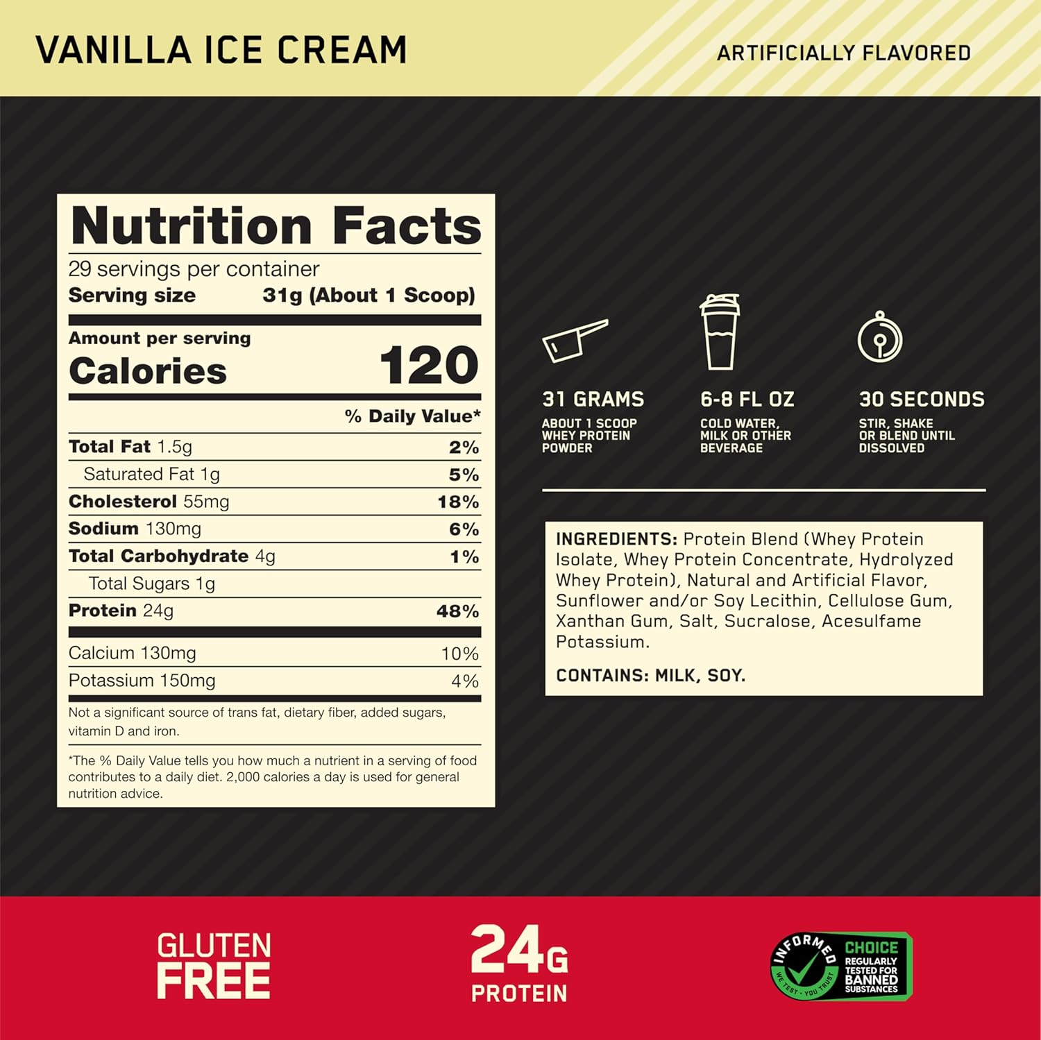 Optimum Nutrition Gold Standard 100% Whey Protein Powder - Vanilla Ice Cream, 2lb.
