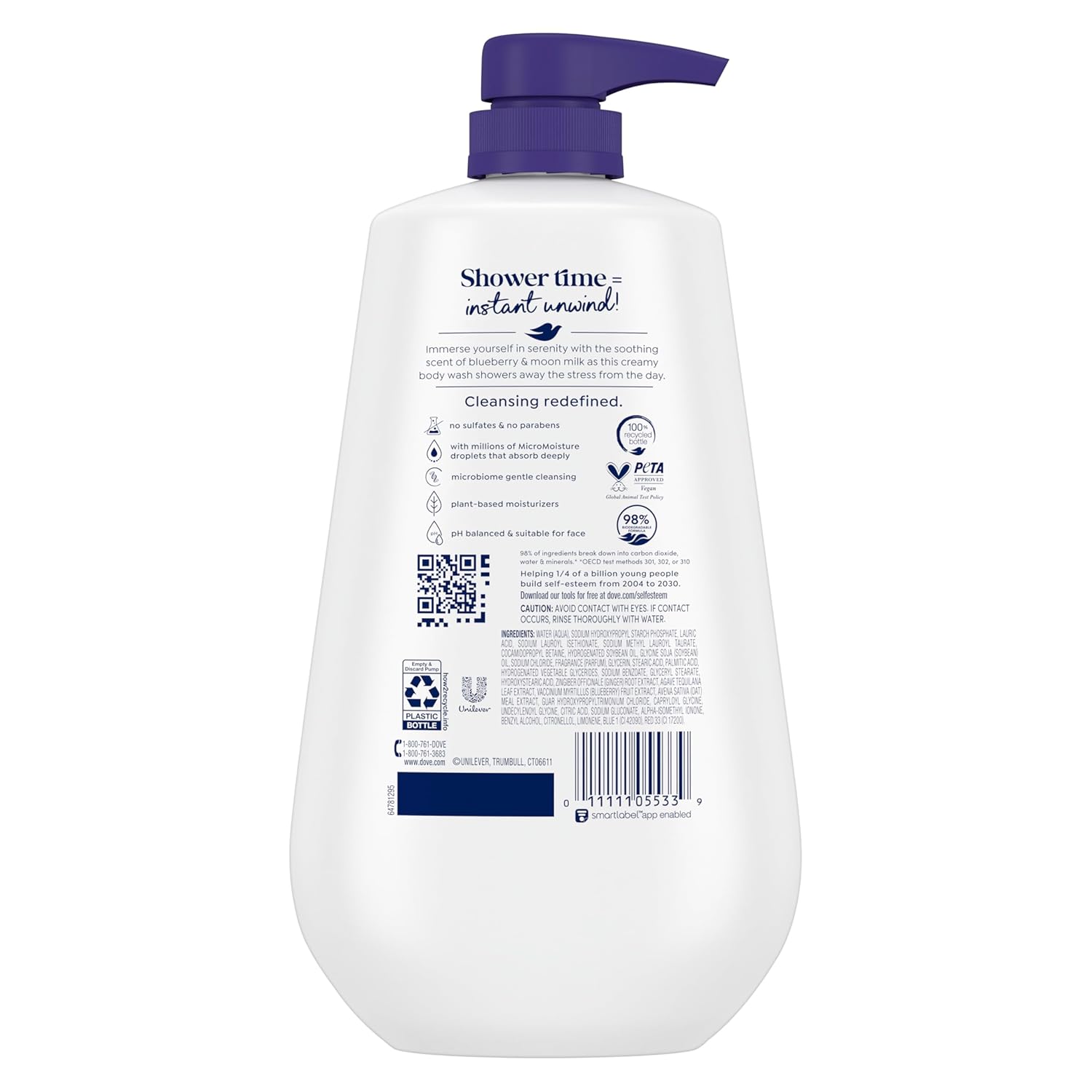 Dove Moisturizing Body Wash with Pump - Unwind Blueberry & Moon Milk, 30.6 oz