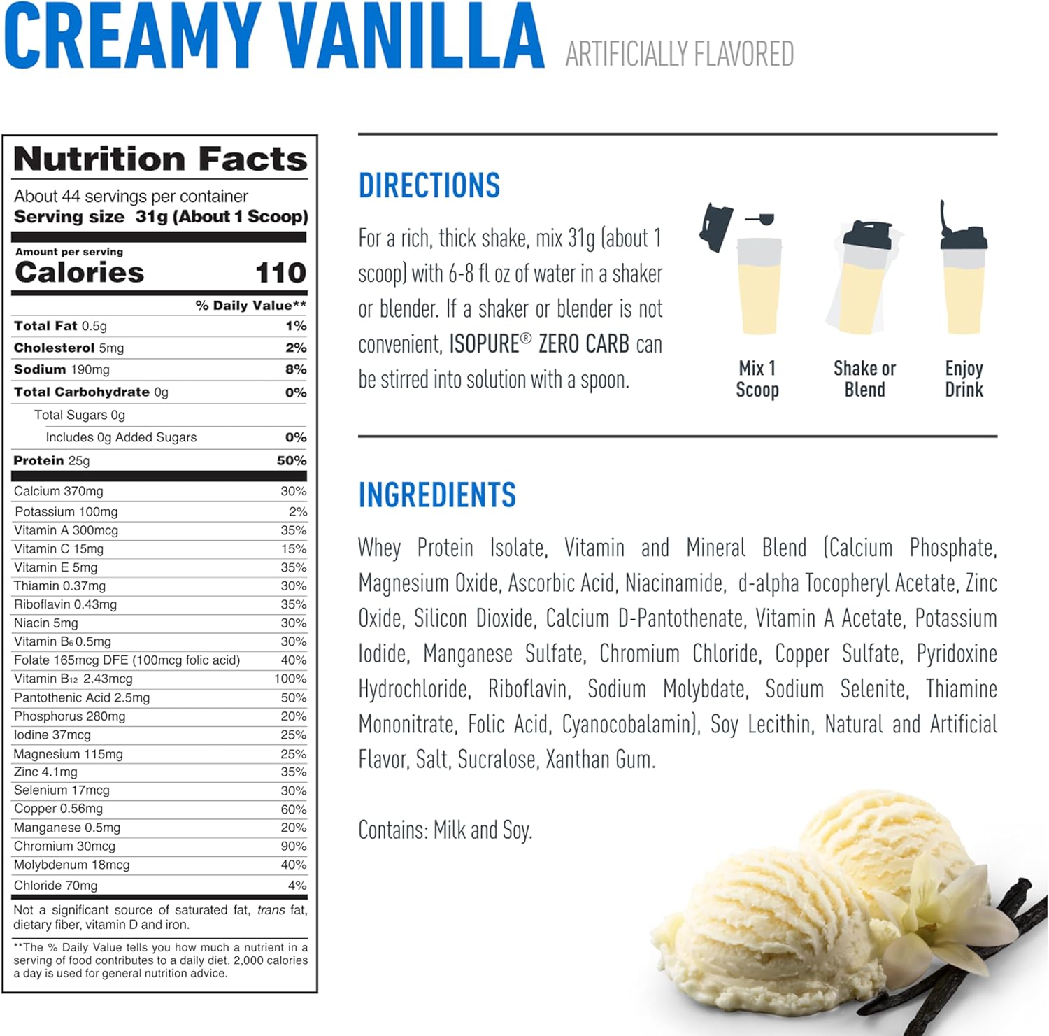 Isopure Zero Carb 100% Whey Protein Powder - Creamy Vanilla, 3 lb.