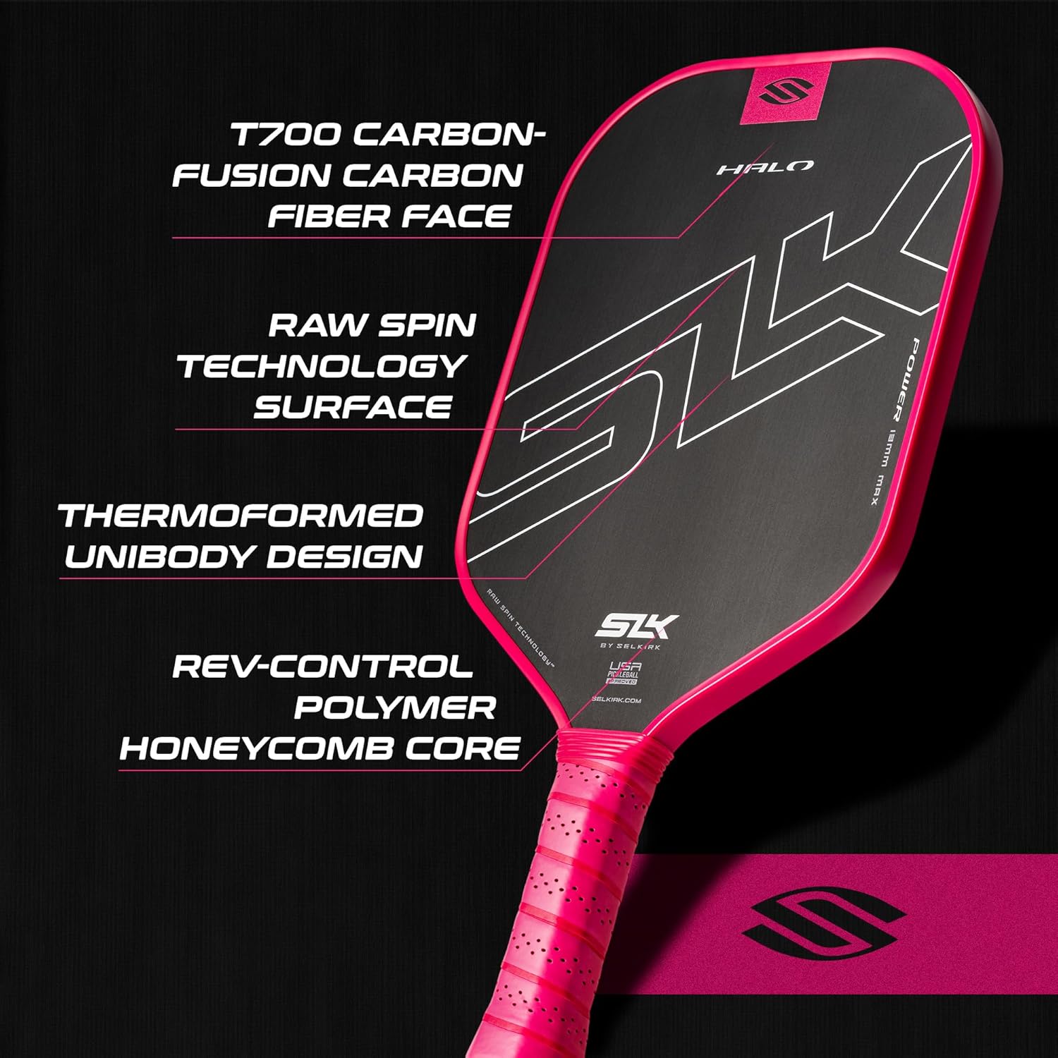 Selkirk SLK Halo Power Max Raw Carbon Fiber Pickleball Paddle - Pink