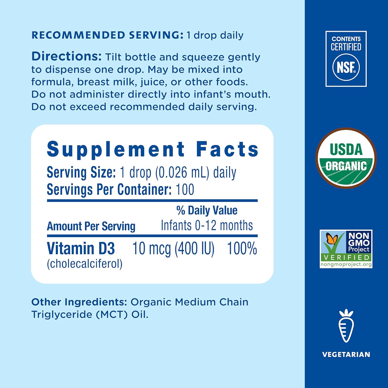 Mommy's Bliss Organic Baby Vitamin D Drops (400 IU) - 0.11oz (100 Servings)