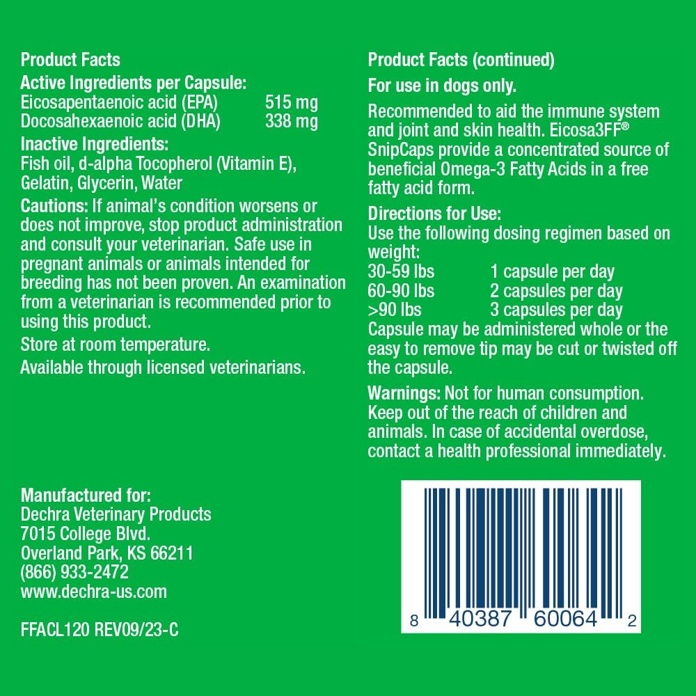 Eicosa3FF SnipCaps Omega 3 Fatty Acid Capsules For Large Dogs (30+lbs) - 120ct.
