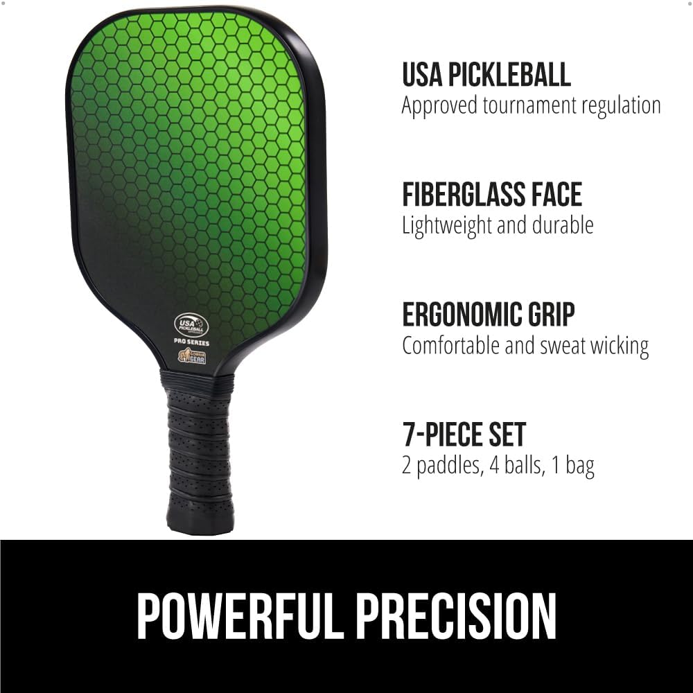 Gorilla Gear USAPA Approved Pickleball Paddle Set of 2 with Pickleball Balls & Bag - Green