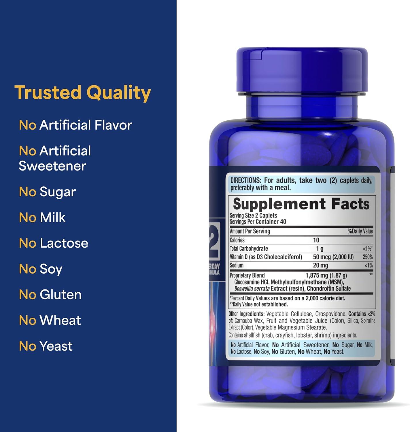 Puritan's Pride Advanced Glucosamine Chondroitin MSM with Vitamin D3, 80ct