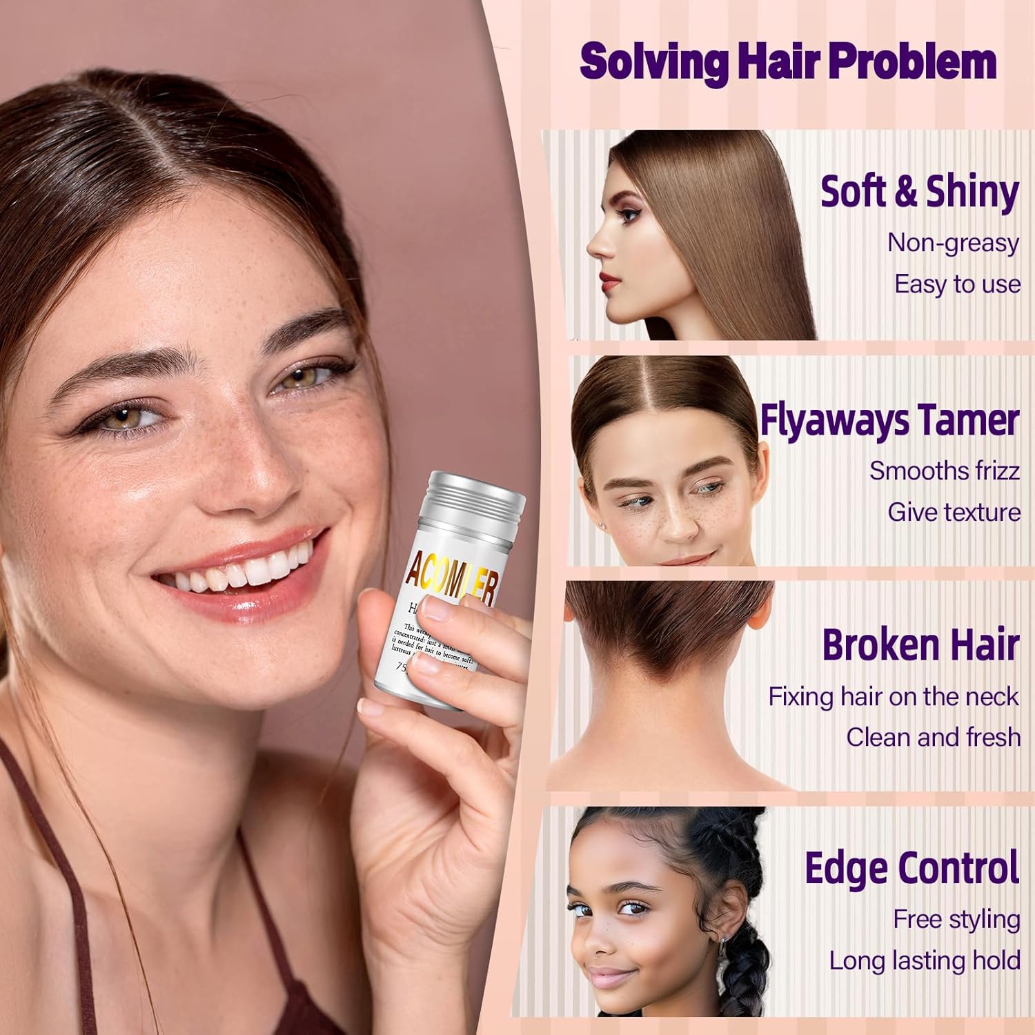 Acomler Hair Wax Stick for Fly Aways, Frizz Control, Slick Back - 2 Pack