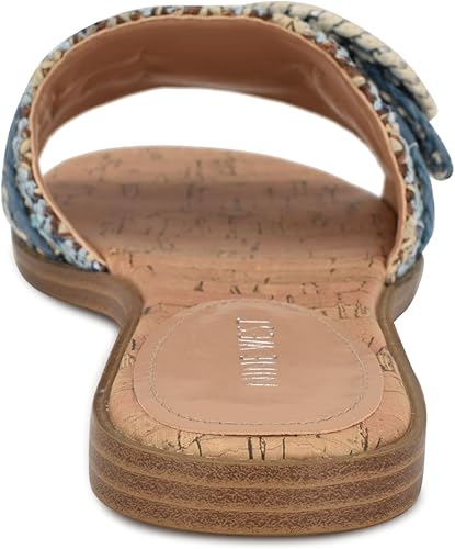 Nine West Women's Poland Open Toe Slip-On Casual Sandals - Blue Cream Multi, Size 11