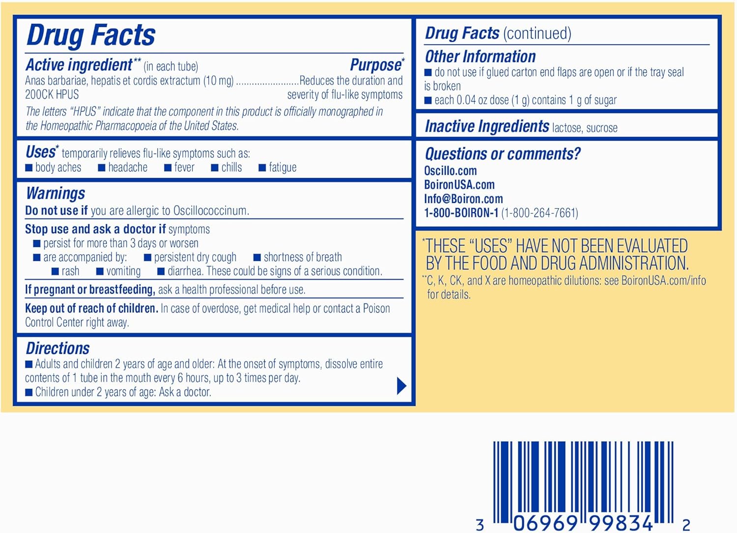 Boiron Oscillococcinum Pellets - Relief from Flu-Like Symptoms, Body Aches, Headache, Fever, Chills and Fatigue - 12 Doses