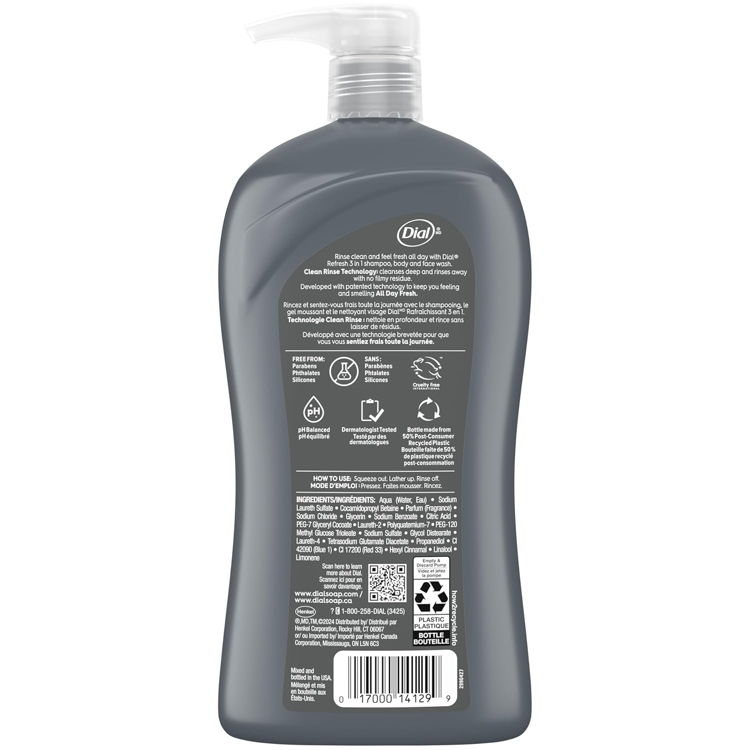 Dial Refresh Men's 3-in-1 Body, Hair, & Face Wash - Blue Sage, 32 fl. oz.