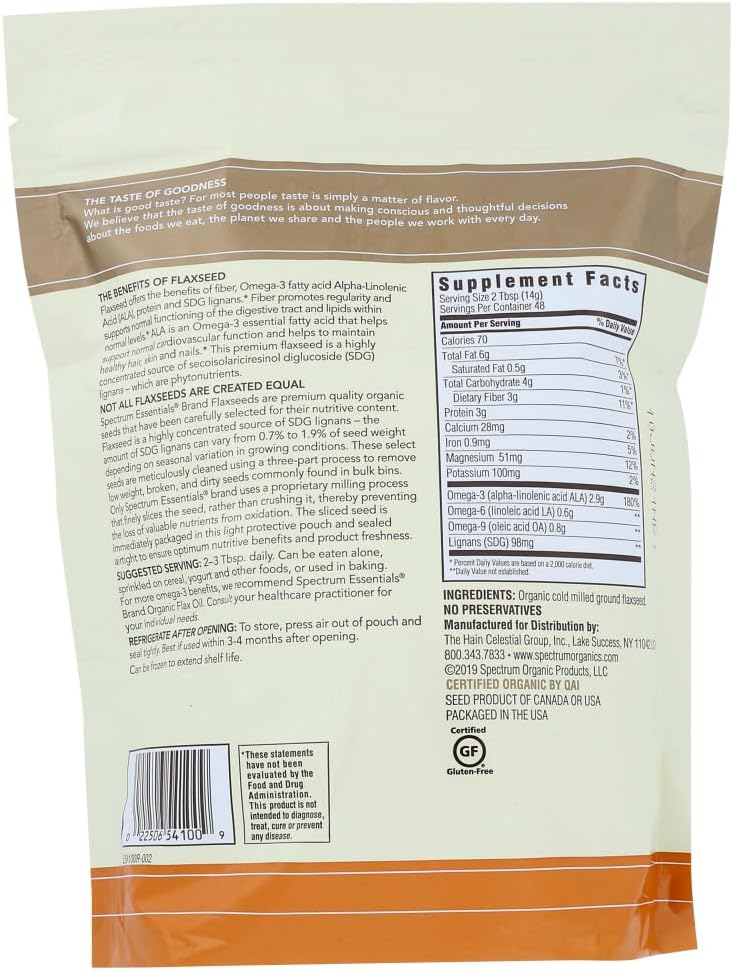 Spectrum Essentials Cold Milled Organic Ground Premium Flaxseed, 24 Oz