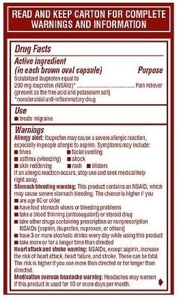 Advil Migraine Pain Relief Liquid Filled Capsules, Ibuprofen 200mg, 20 Count (2 Pack)