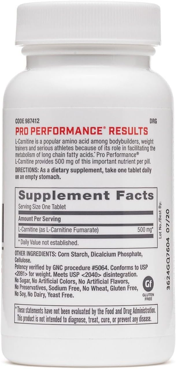 GNC Pro Performance L-Carnitine 500mg for Muscle Recovery - 60 Tablets