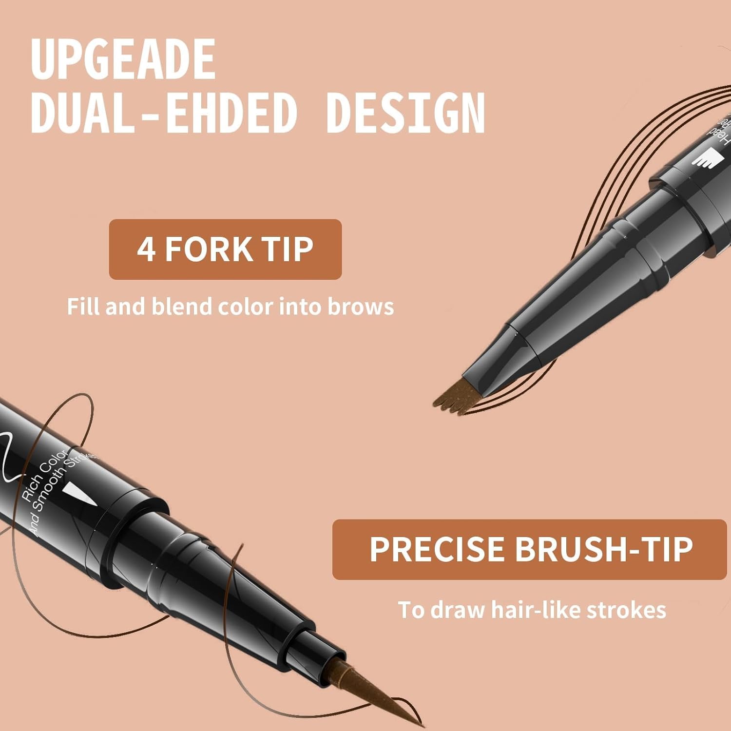 HelloKiss 2-in-1 Dual-Ended Microblading Eyebrow Pencil with 4-Fork-Tip - Dark Brown