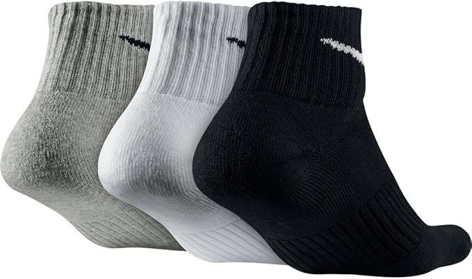 Nike Unisex Adult Everyday Cushioned Quarter Socks (3 Pairs) - Black/White/Gray, Medium
