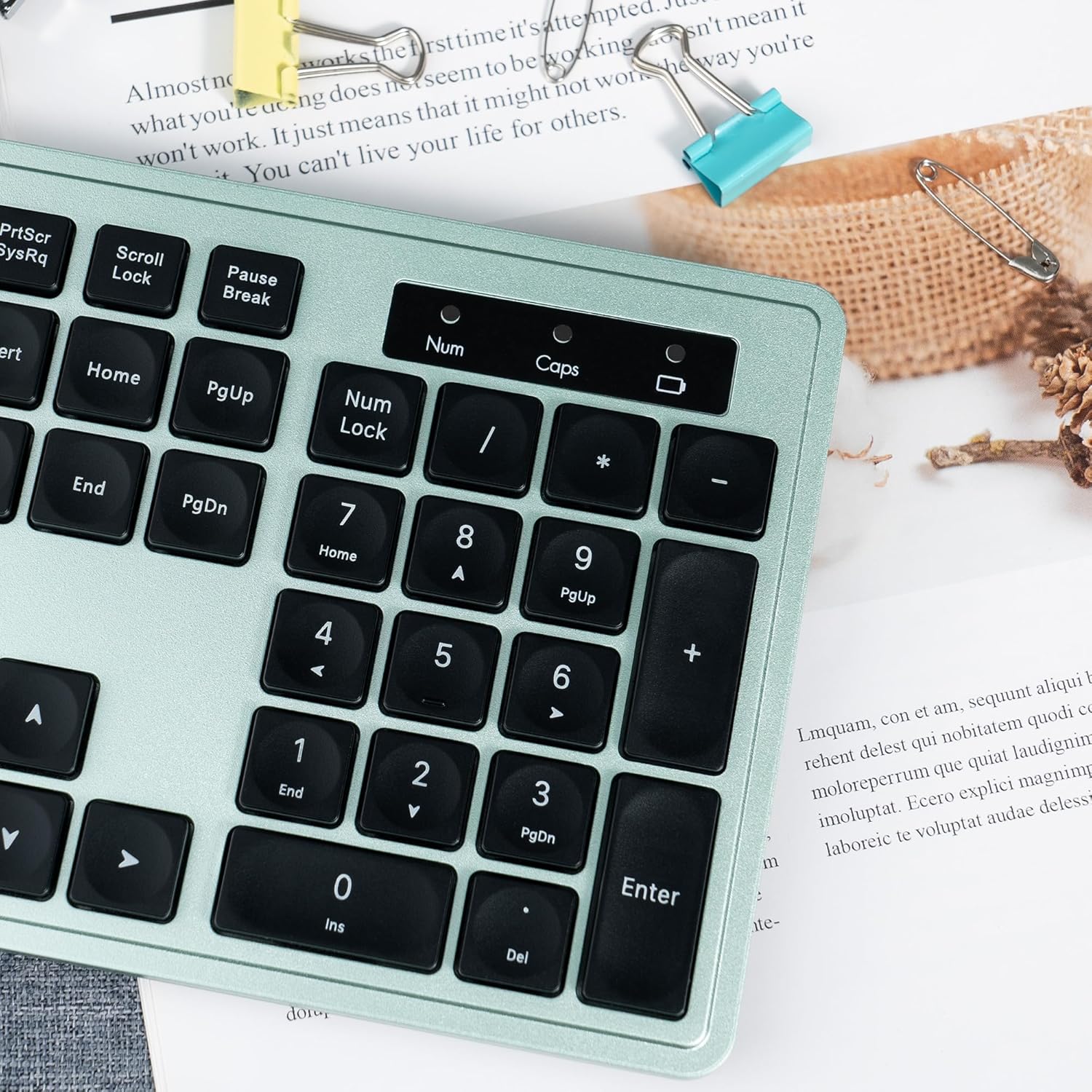 Links9+ Wireless Keyboard and Mouse Combo, 2.4GHz Silent Keyboard, Optical Mouse, Plug and Play - Black & Green