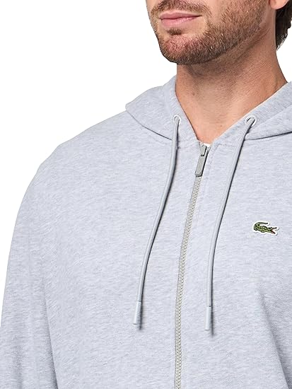 Lacoste Men's Classic Long Sleeve Solid Full Zip Hoodie, Silver Chine - Size M