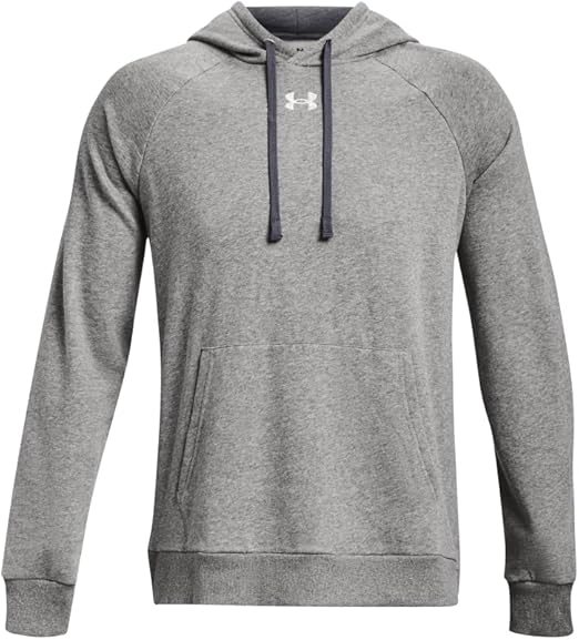 Under Armour Men's Rival Fleece Hoodie - Casterlock Light Heather/White, Size Medium
