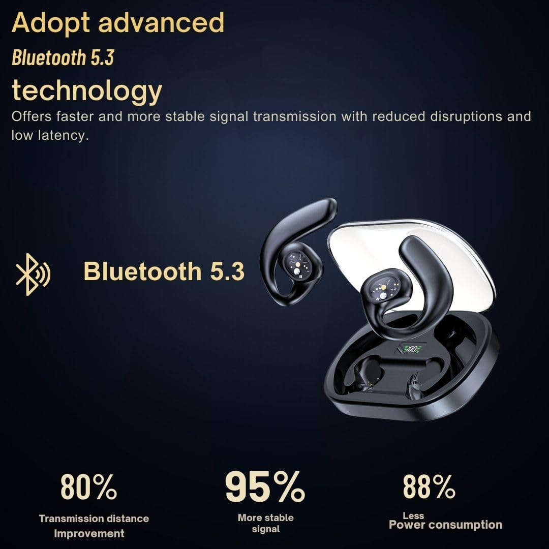 Y3 Wireless Bluetooth Earbuds, HiFi Stereo Deep Bass, 40H Battery, IPX7 - Black