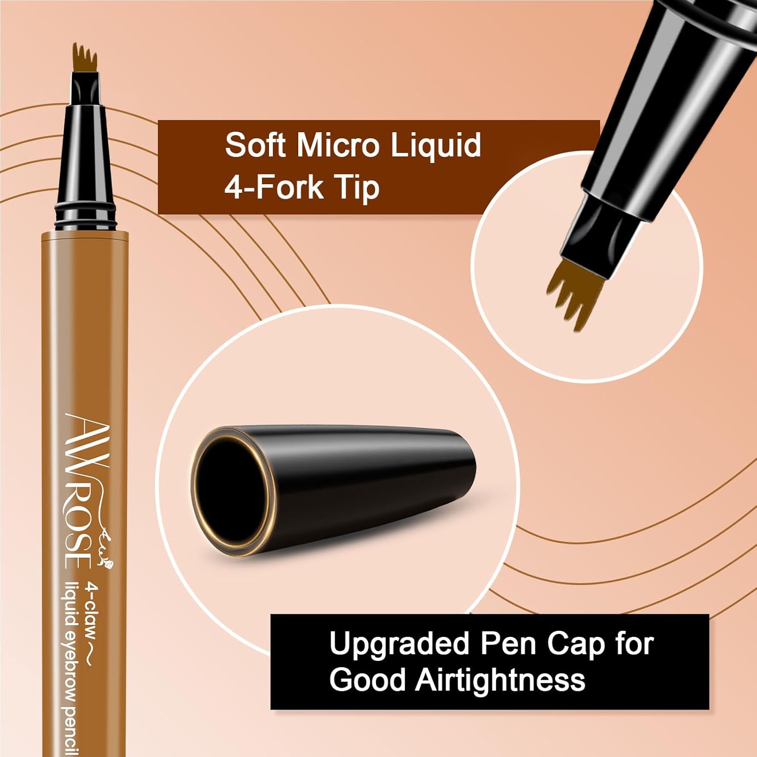 awrose 3D Microblading 4-Tip Eyebrow Pen - Dark Brown/Light Brown/Dark Gray, 3 Pack