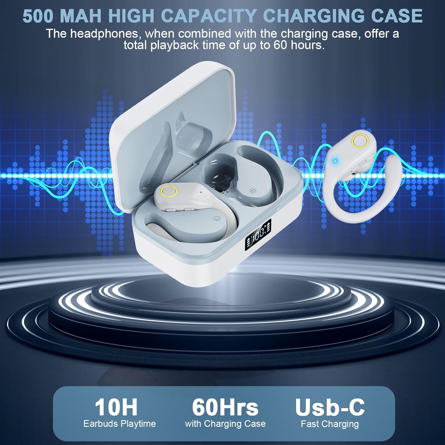 Mysic Wireless Bluetooth Earbuds, HiFi Stereo 60H Playtime, ENC Noise Canceling, IPX7 Waterproof - White