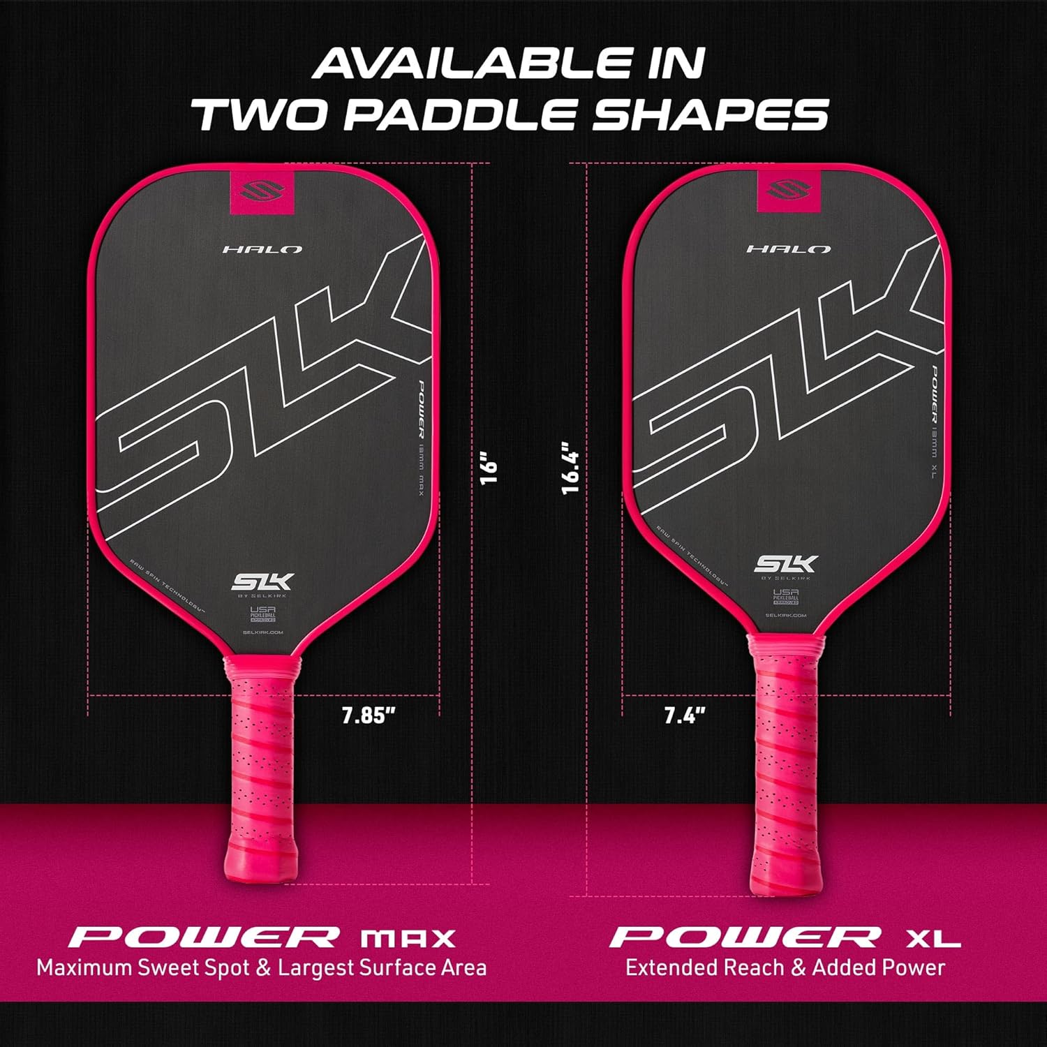 Selkirk SLK Halo Power Max Raw Carbon Fiber Pickleball Paddle - Pink