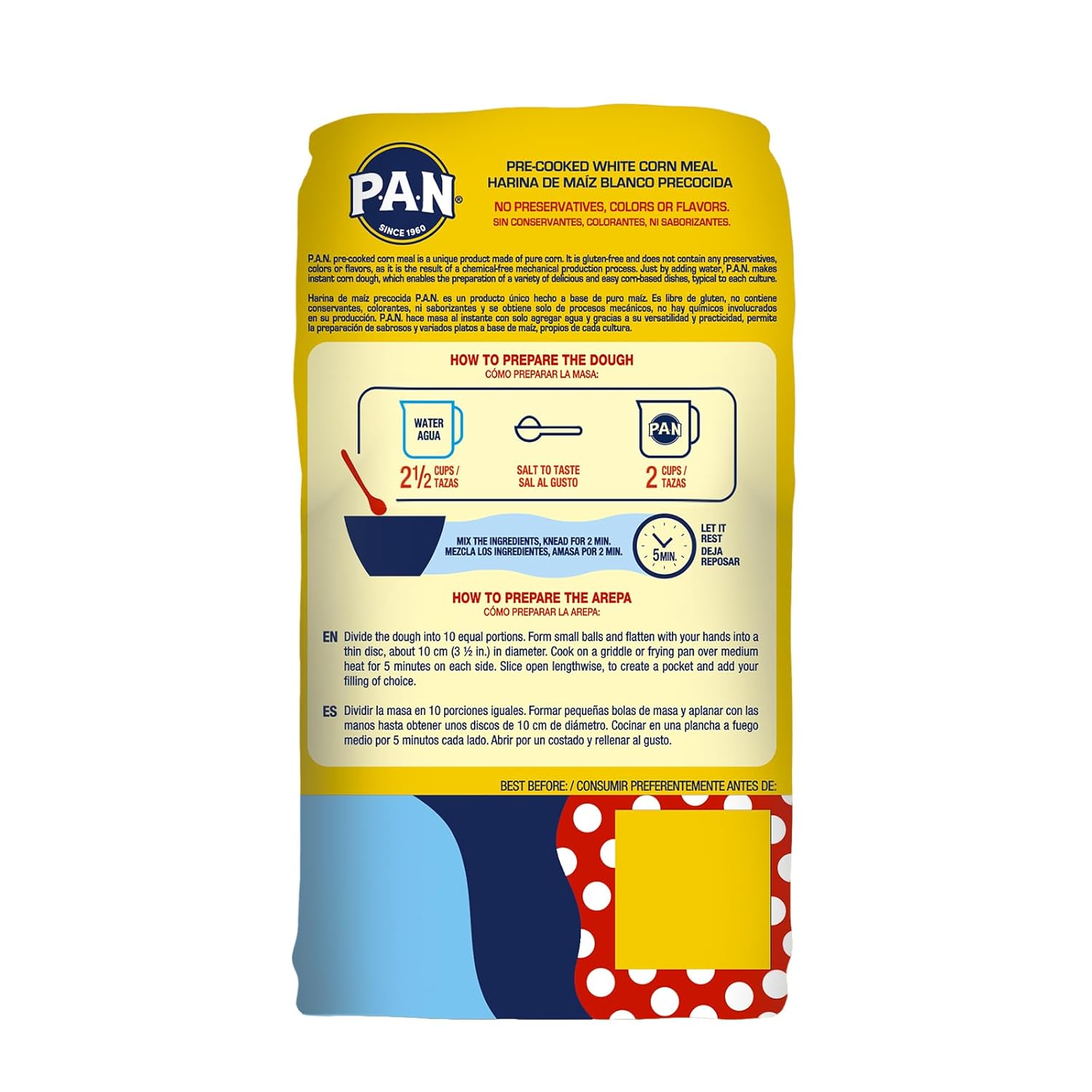 P.A.N. Pre-Cooked White Corn Meal, Gluten-Free and Kosher, 5lb