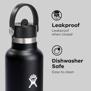 Hydro Flask Insulated Stainless Steel Waterbottle with Straw Lid, 24oz - Black
